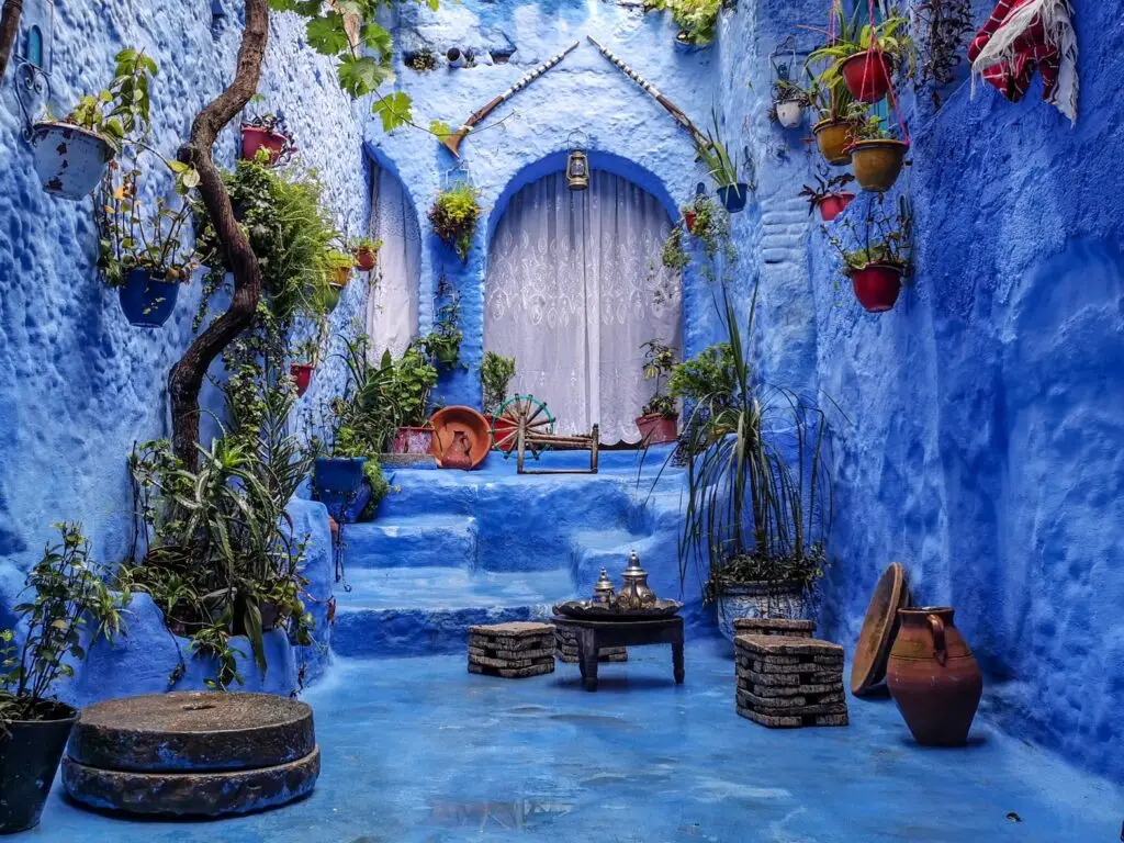 Blue streets and traditional houses in Chefchaouen Morocco