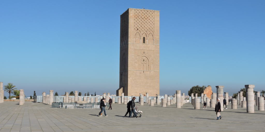 Hassan Tower in Rabat during the 8 Days Morocco Tour from Rabat to Marrakech